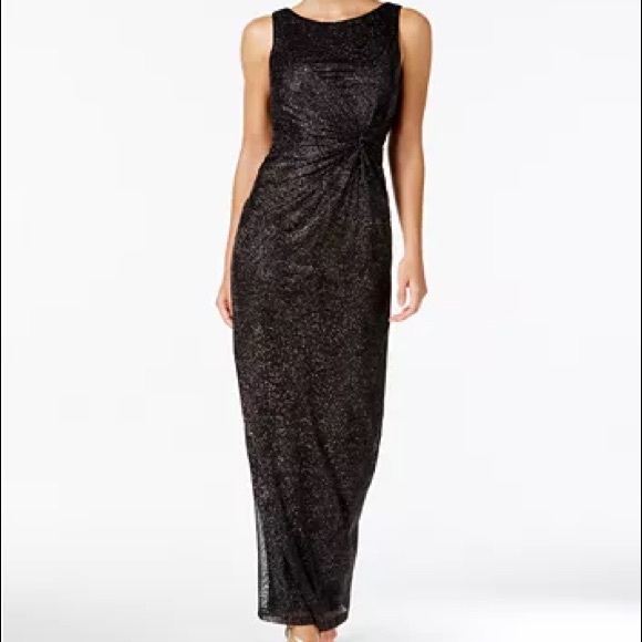 Gathered Swirl-Pattern Sparkle Calvin Klein Gown - Picture 2 of 11